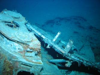 Bridge deck head resting against Director Control Tower on seabed